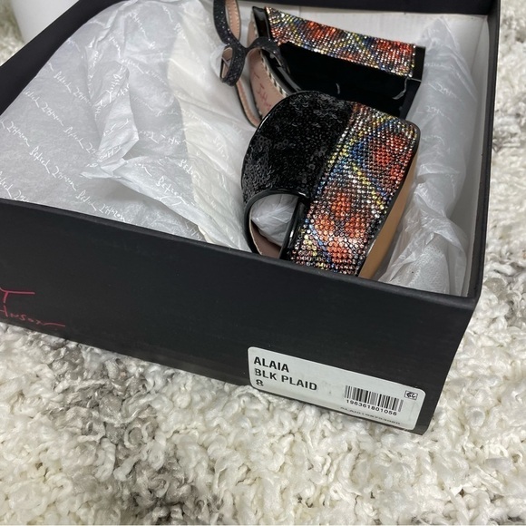 Betsey Johnson Alaia Black Plaid Sequin Crystal Platform Heels size 8 - Picture 6 of 9
